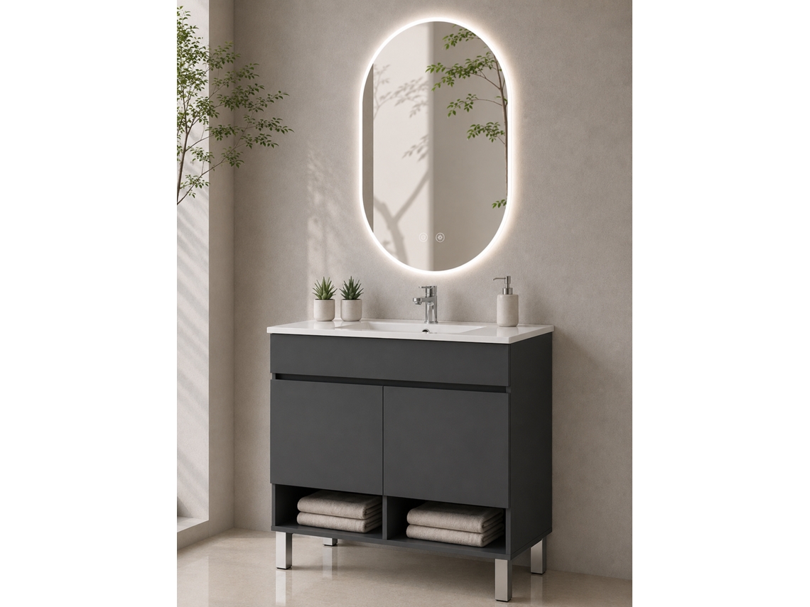 Móvel De Casa De Banho Com Pés Com Lavatório Extraplano Origenbath Nebari Sem Espelho 60x45 Cm Grafite