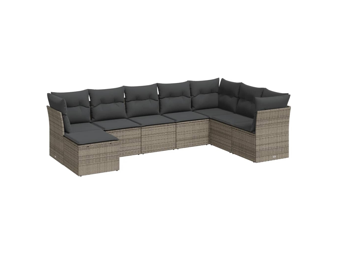 Conjunto 8 sofás de jardim c/ almofadões VIDAXL vime PE cinzento