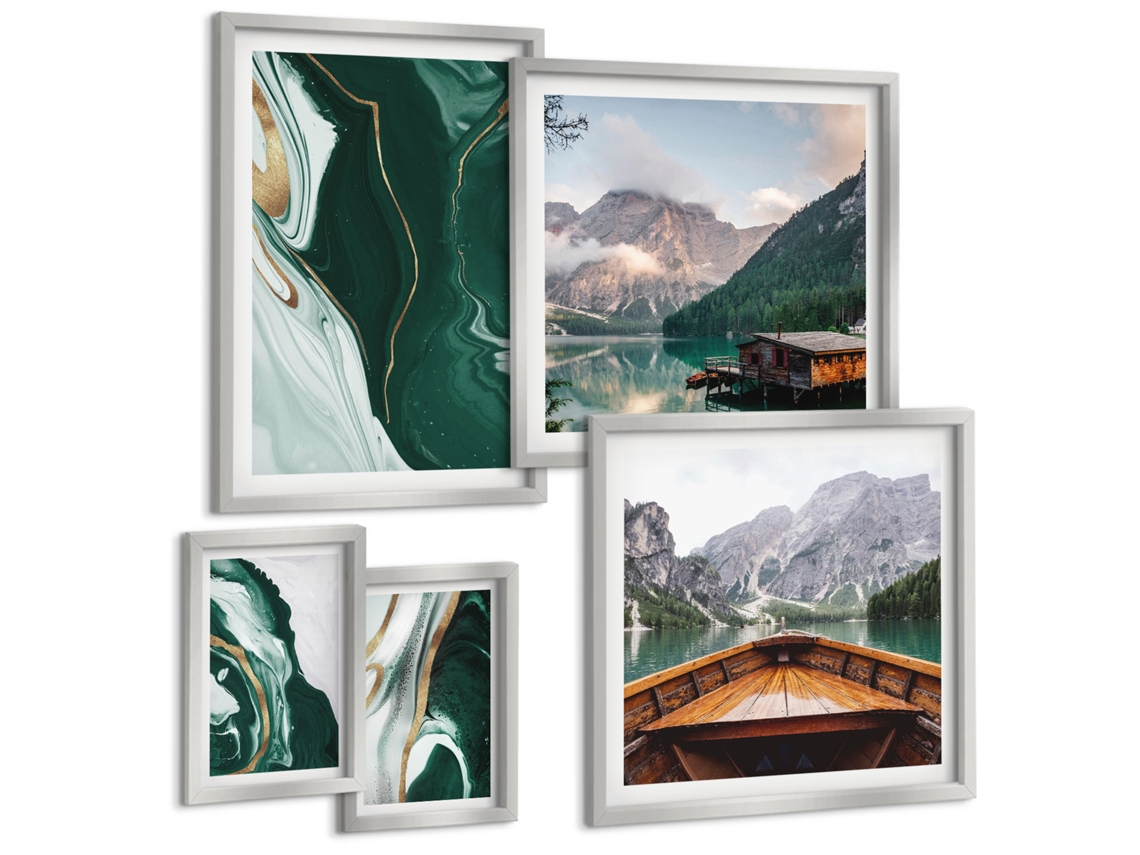 Galeria De Pinturas Murais Amalfi, Positano E Capri Moldura Prateada Pinturas De Quarto Espelharte (conjunto De 5 Imagens)
