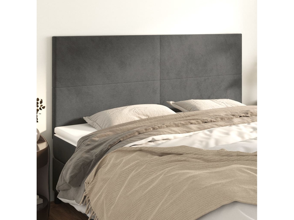 Cabecero de terciopelo de 4 piezas 80x5x78/88 cm gris oscuro
