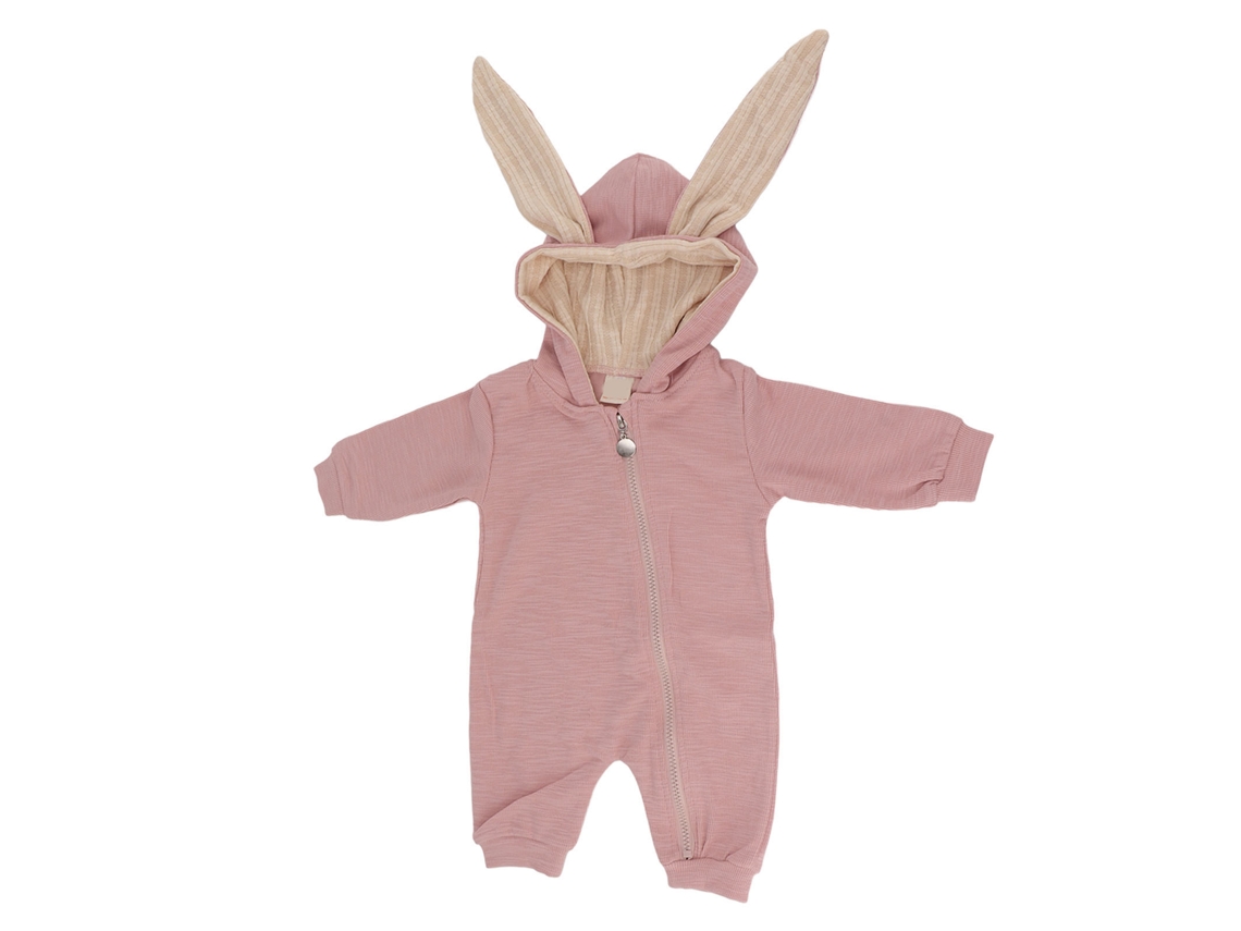 Macacão de Coelho com Capuz e Zíper para Bebê Onesies de Algodão Rosa 73