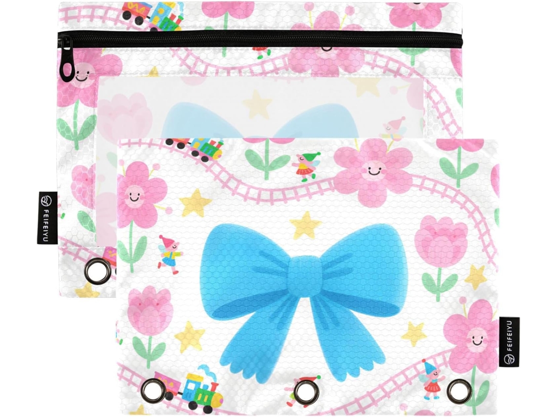 Adesivos de mamilo à prova d'água com estampa floral rosa em estilo cartoon e laço azul, adesivos com janela transparente, embalagens.