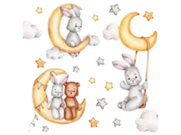 Omni stickers de Parede com Coelhos, Ursos, Lua, Nuvens e Estrelas Decorativos para Quartos de Meninos e Meninas