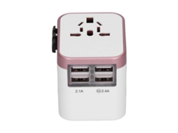 Adaptador De Tomada Internacional Para Viagem Com 4 Portas Usb Reino Unido, Ue, Eua, Japão, Austrália E China, 100~ 240v, Cor Ouro Rosa