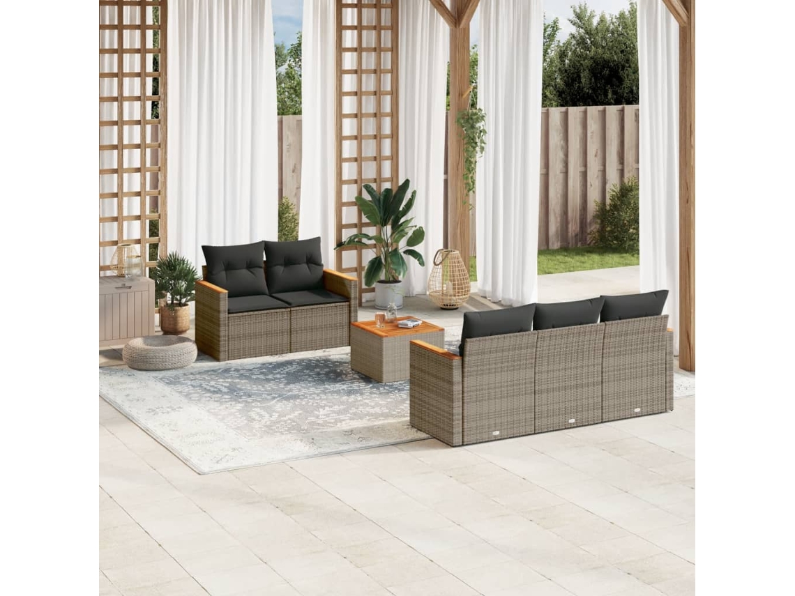 Vidaxl 6 Pcs Conjunto Sofás De Jardim Com Almofadões Vime Cinzento