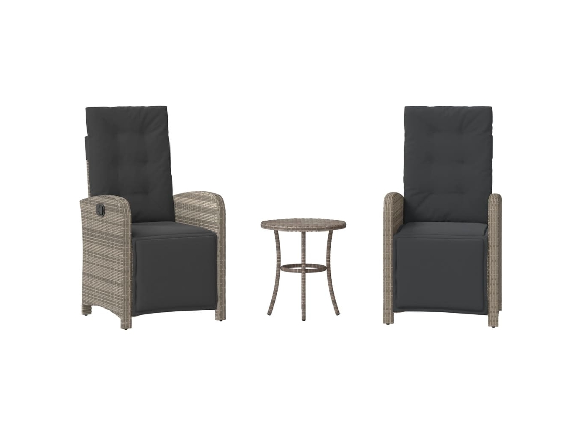 3 Pcs Conjunto Bistrô com Almofadões Vime Pe Cinza MAISON EXCLUSIVE