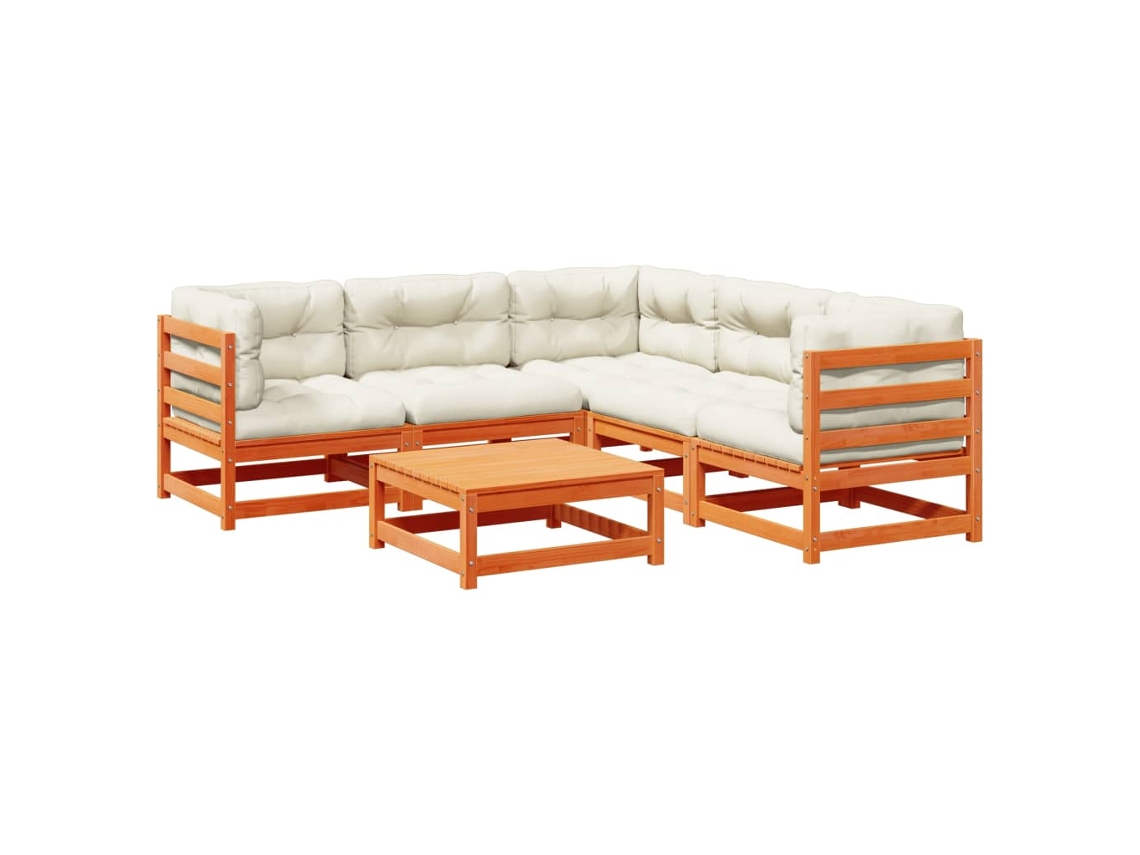 Conjunto de 6 Sofás Jardim com Almofadões Pinho Maciço Castanho Cera MAISON EXCLUSIVE (6 pcs)