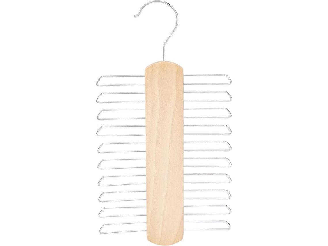 Cabide Para Gravatas E Cintos Em Madeira Com 20 Compartimentos, Cor Natural, 17,5 Cm, Conjunto De 2 Aquaforge