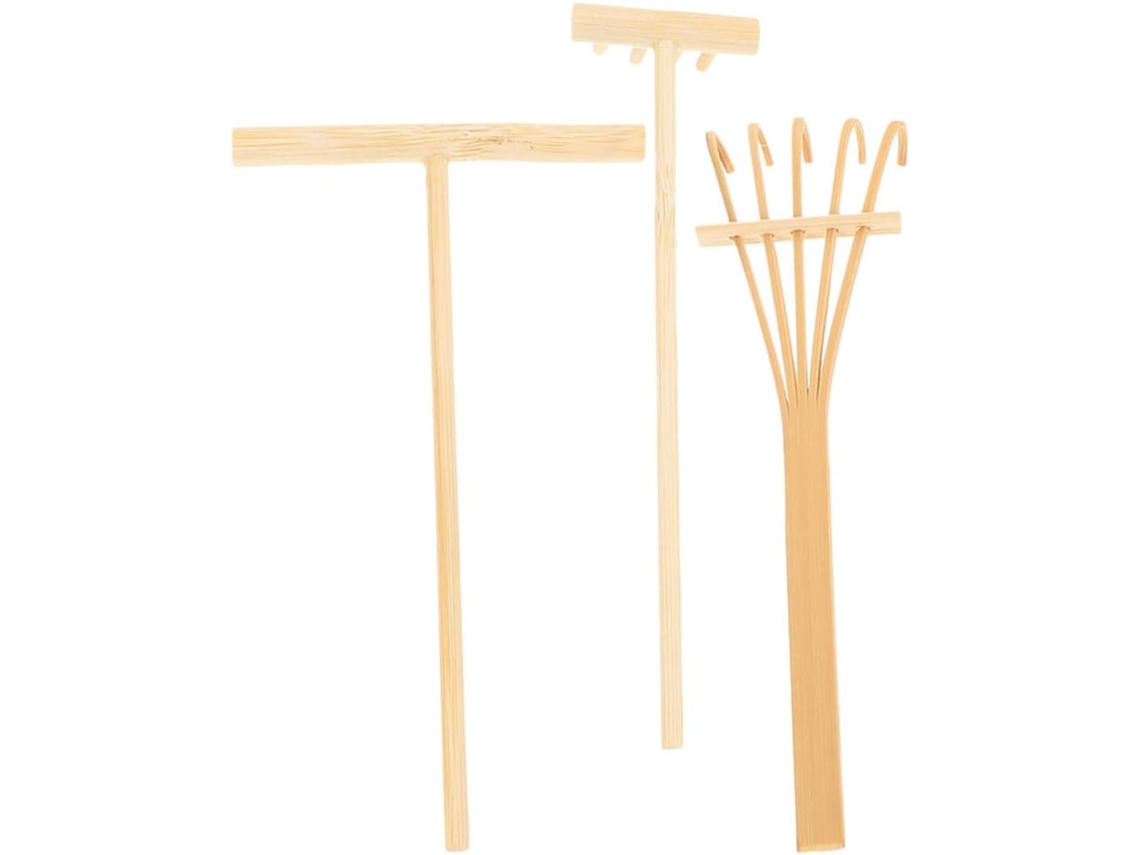 Kit de Rastelo de Bambu Pequeno Inoomp para Jardim Zen e Decoração de Mesa Hipoalergênico e Prático Design Elegante CHABERLU