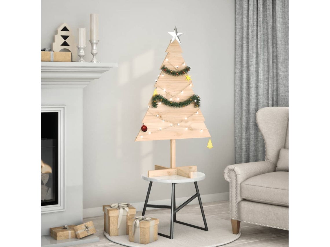 Vidaxl Árvore De Natal Em Madeira Decorativa 110 Cm Madeira Maciça
