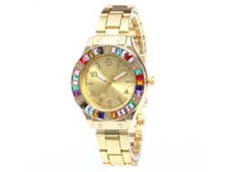 Reloj De Cuarzo De Muñeca Con Cinturón De Acero Y Piedras Rhinestone Para Mujer Y Hombre (oro)