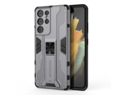 Capa Combinação Ultra Para Samsung Galaxy S21 Ultra 5g Pele Sintética Anti-choque Cinzento
