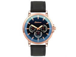 Relógio de pulso masculino em couro PU, estilo casual simples para negócios, pulseira em tom de ouro rosa com detalhes em preto.