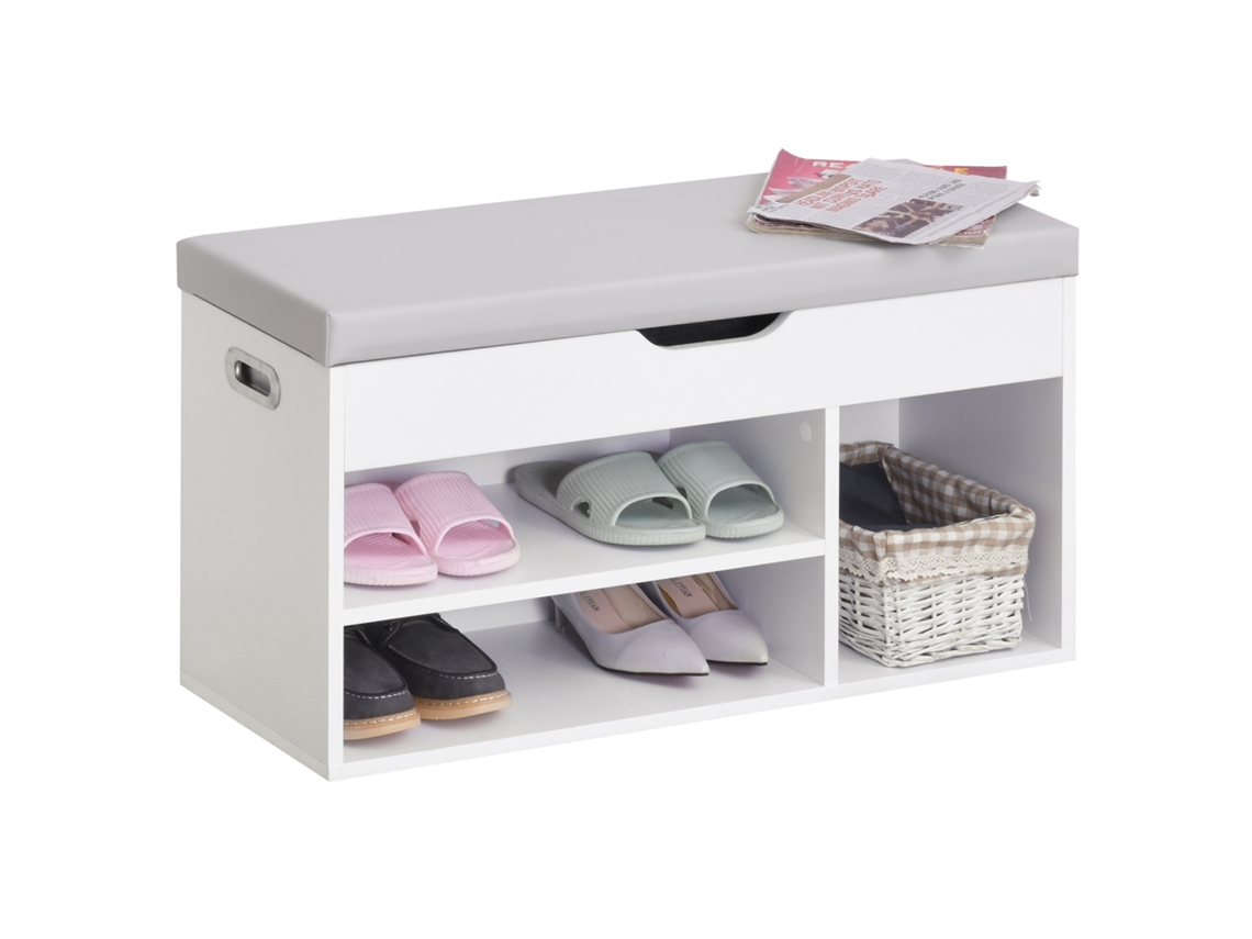 Sapateira Com Assento Acolchoado Para Entradas E Salões Com 1 Gaveta E Prateleira De Mdf 80x30x43cm Carga Máxima 120 Kg Branco