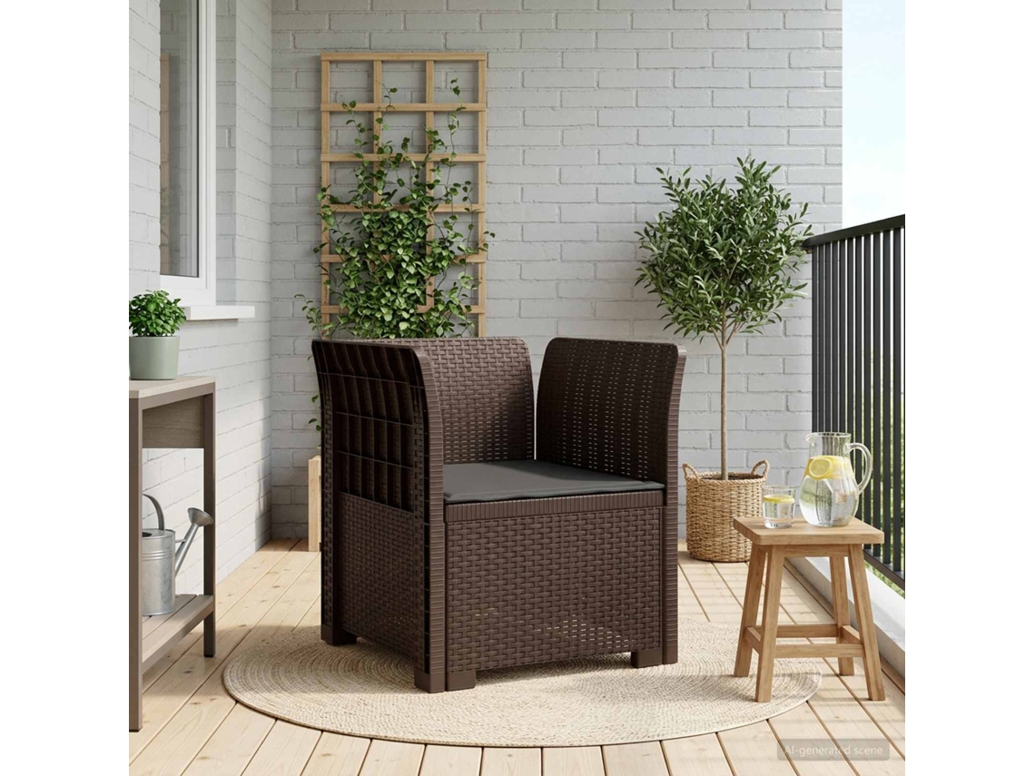 Vidaxl Poltrona 1 Lugar Com Almofada Look Rattan Pp Castanho