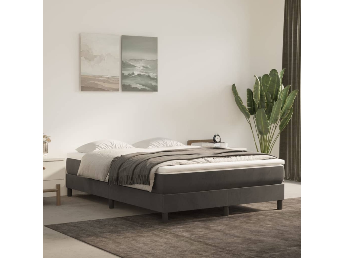 Vidaxl Estrutura De Cama Com Molas 140x190 Cm Veludo Cinzento-escuro