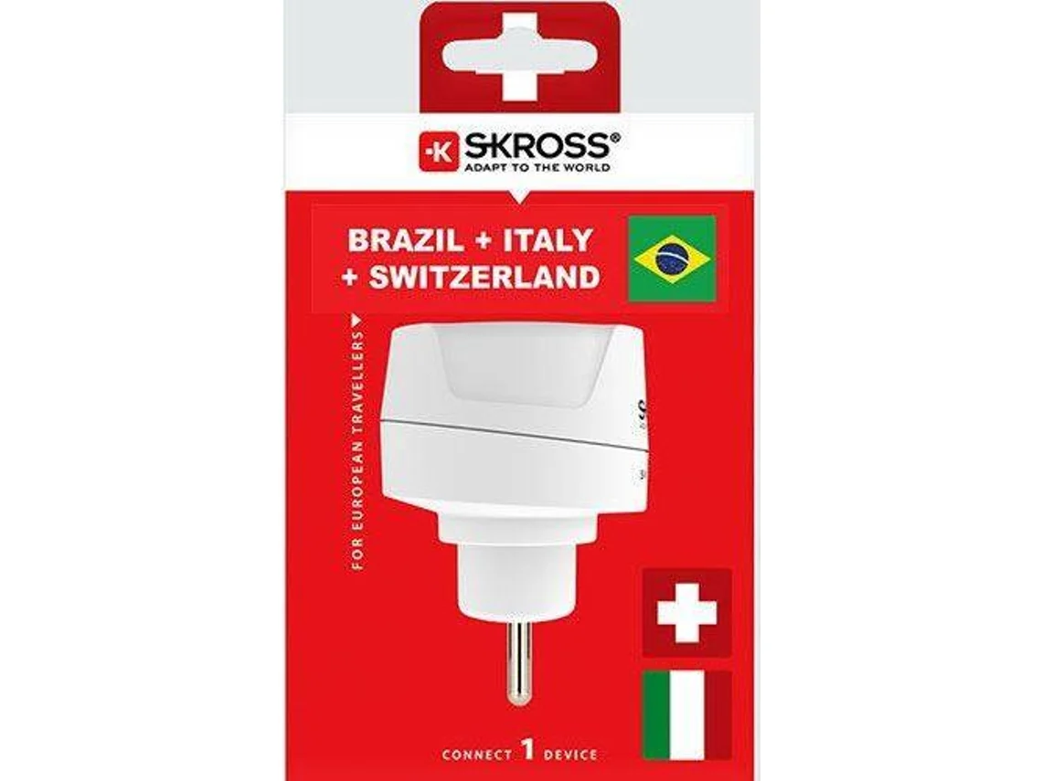 Adaptador Viagem SKROSS Europe To Suiça Itália e Brasil (Outlet Caixa Aberta)