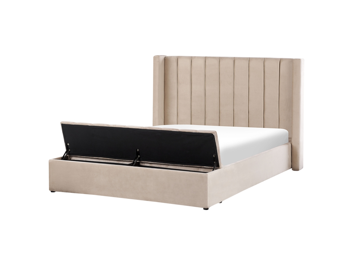 Cama de casal BELIANI Noyers de Veludo Creme 190x247x132