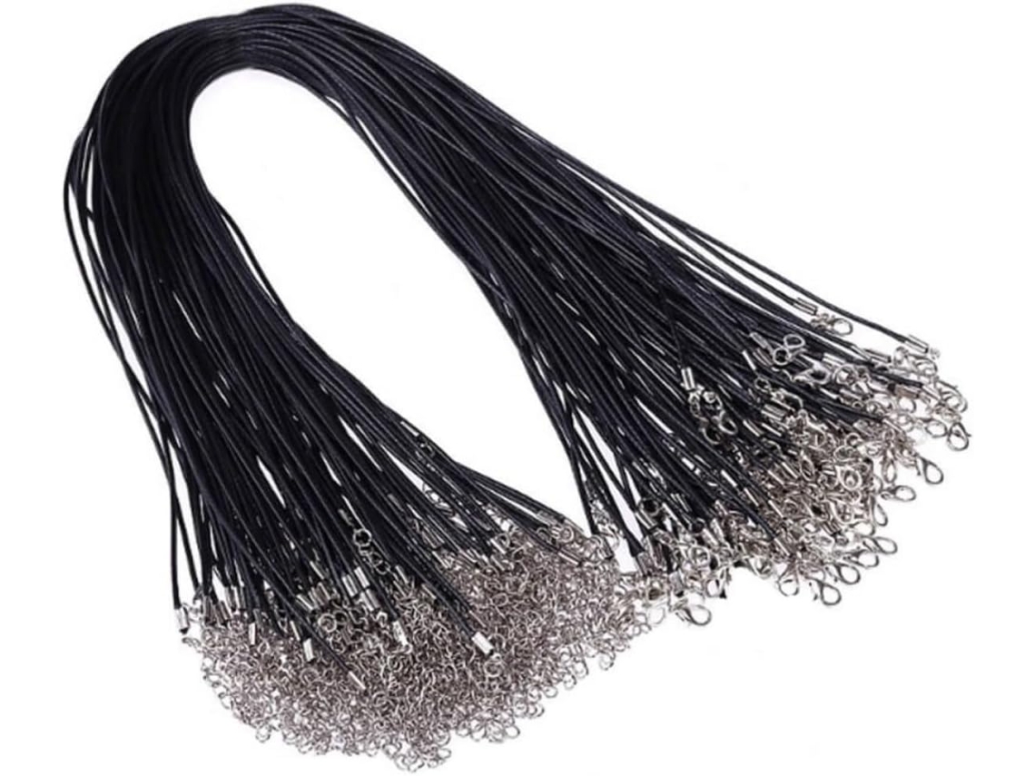 Colar De Algodão Encerado Preto De 2,0 Mm, 100 Peças Com Fecho.