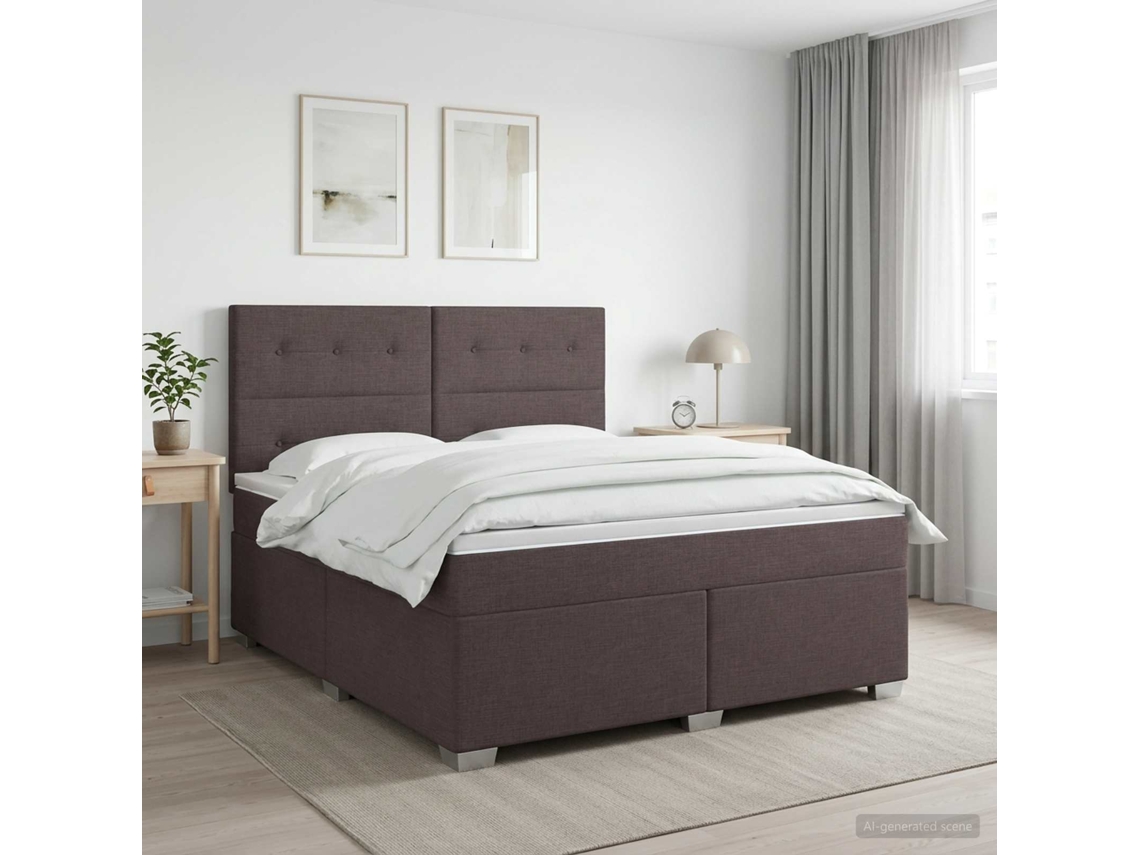 Vidaxl Cama Box Spring Com Colchão Marrom Escuro 140 X 190 Cm Tecido