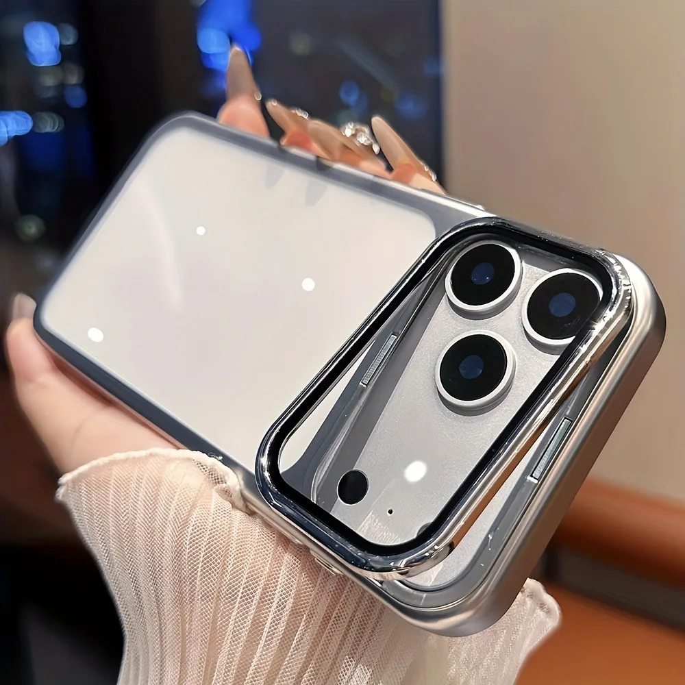 Capa Transparente À Prova De Choque Para Iphone 17 Pro (cinza) Com Suporte E Proteção De Lente De Vidro.