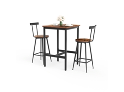 Conjunto Mesa Bar 2 Banquetas Industrial Marrom 60x60cm