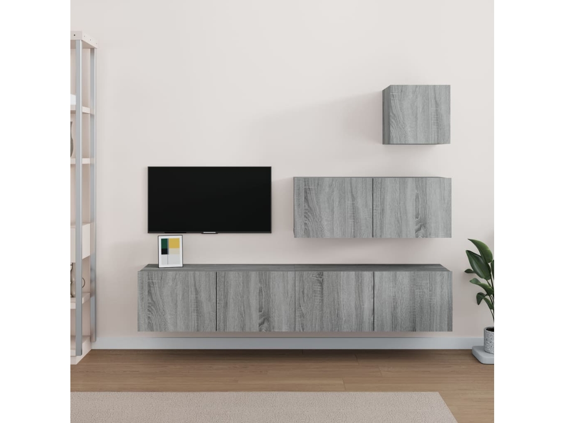 Conjunto Móveis de Armário Tv 4 Pcs Madeira Processada Sonoma Cinza