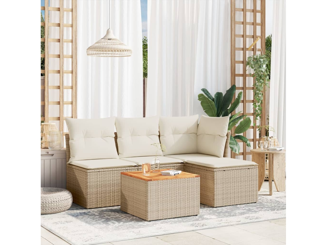 Conjunto de sofá de jardim de 5 peças com almofadas de veludo bege Lovely Home