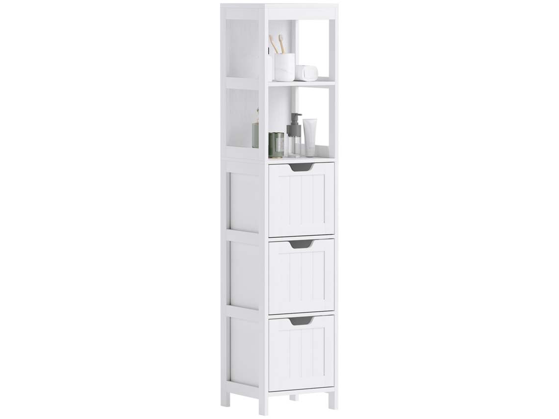 Armário De Banheiro, 2 Prateleiras, 3 Gavetas, Material Impermeável, Branco Mymhru