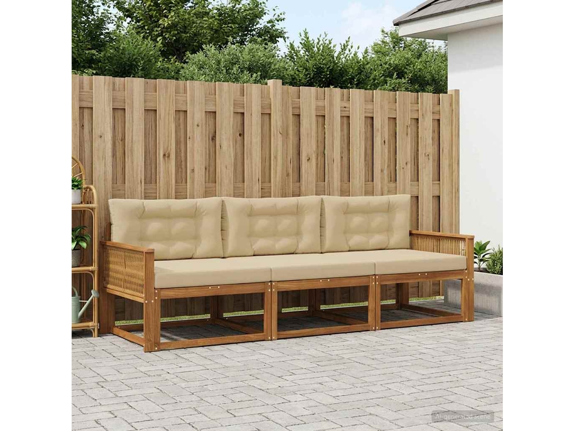 Vidaxl Conjunto De Sofás Para Exterior 3 Pcs Natural E Bege
