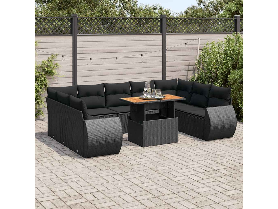 Vidaxl 10 Pcs Conjunto Sofás De Jardim C/ Almofadões Vime Pe Preto