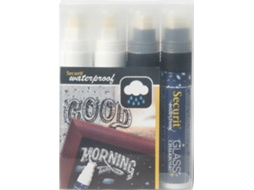 Conjunto 4 Marcadores de Giz SECURIT Large 7-15mm Sortido Branco e Preto
