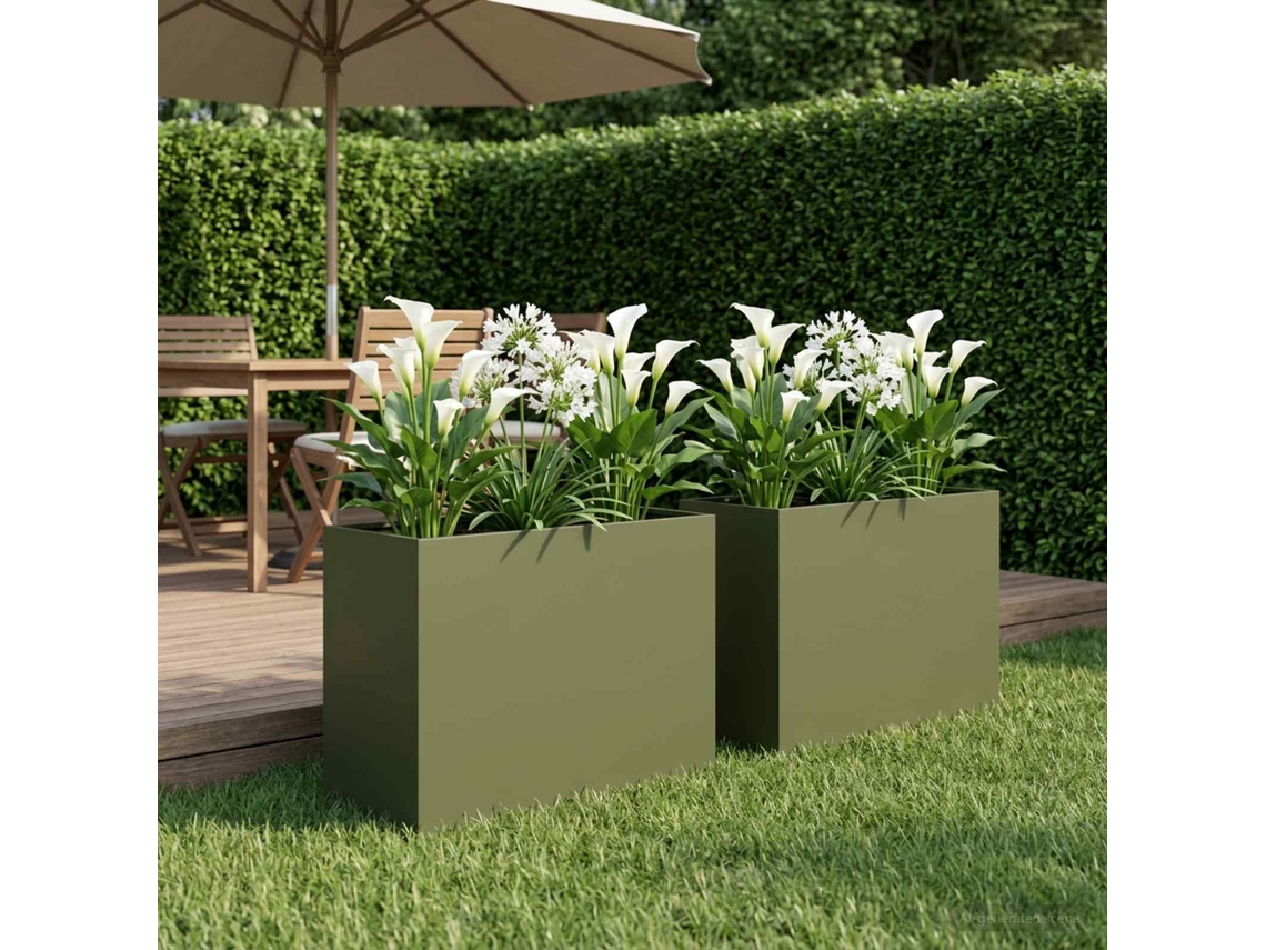 Vidaxl Vaso De Jardim 2 Unid. Verde-azeitona 60 X 30 X 40 Cm