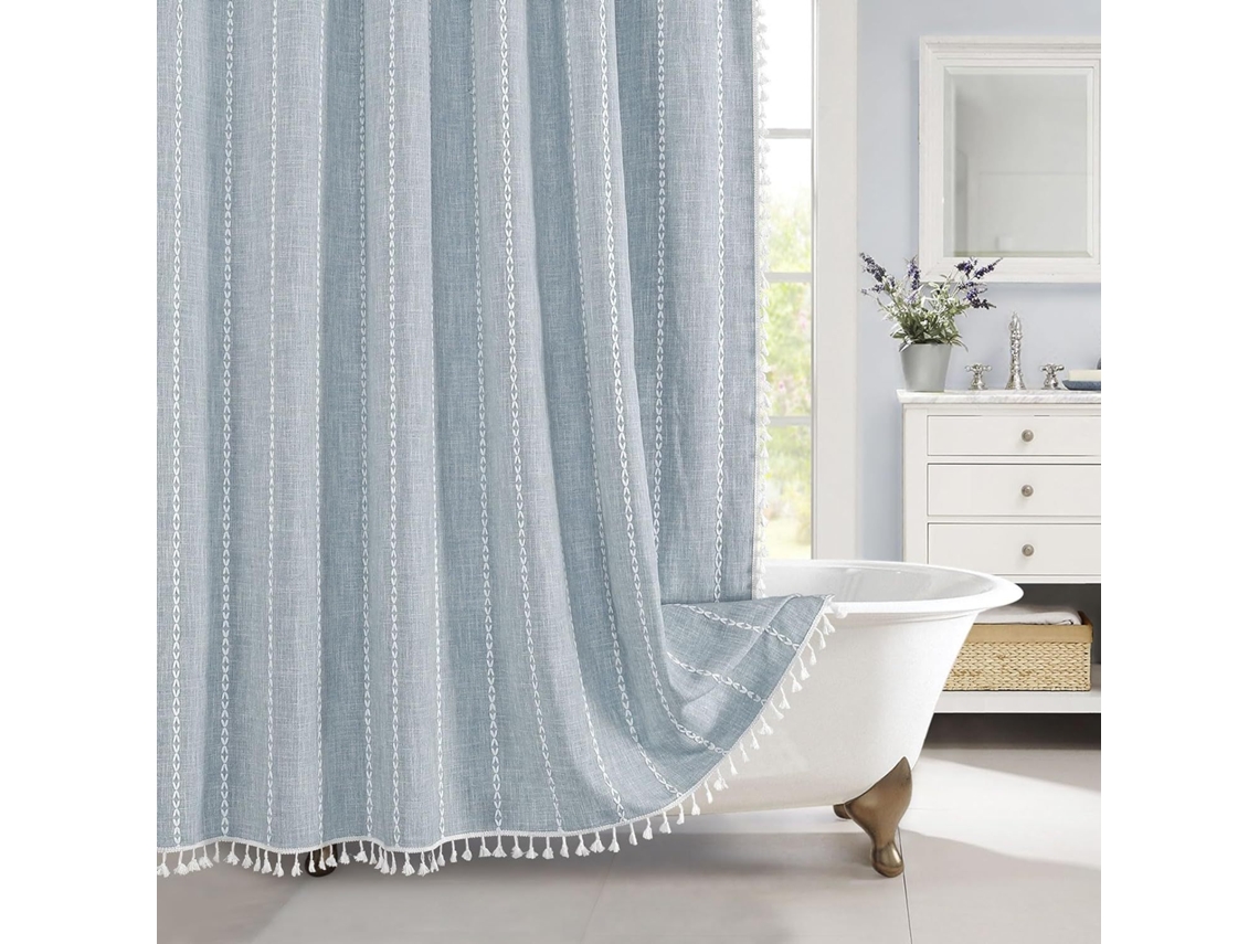 Cortina De Chuveiro Chrui Em Poliéster, Cor Sólida, Com Franjas, 180 Cm X 180 Cm (azul)