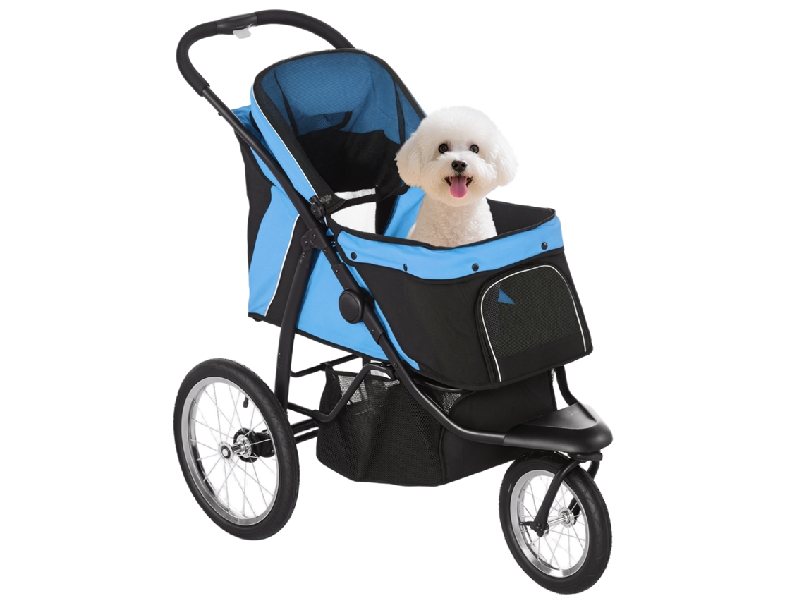 Small To Medium Dog Stroller With Storage Basket, Adjustable Canopy And Mesh Window, 111x58x107 Cm, Blue