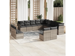 Vidaxl 13 Pcs Conj. Sofás Jardim C/ Almofadões Vime Pe Cinzento-claro