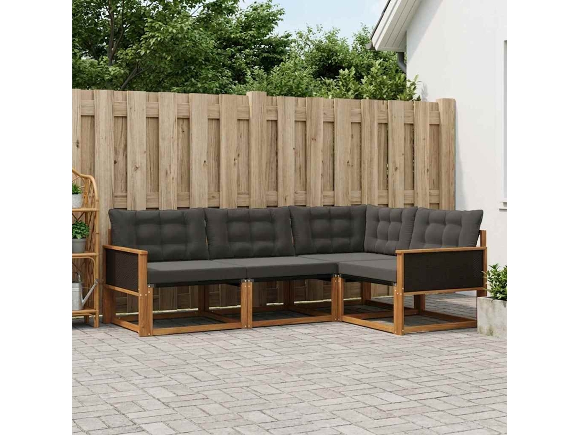 Vidaxl Conjunto De Sofás Para Exterior 4 Pcs Natural E Preto