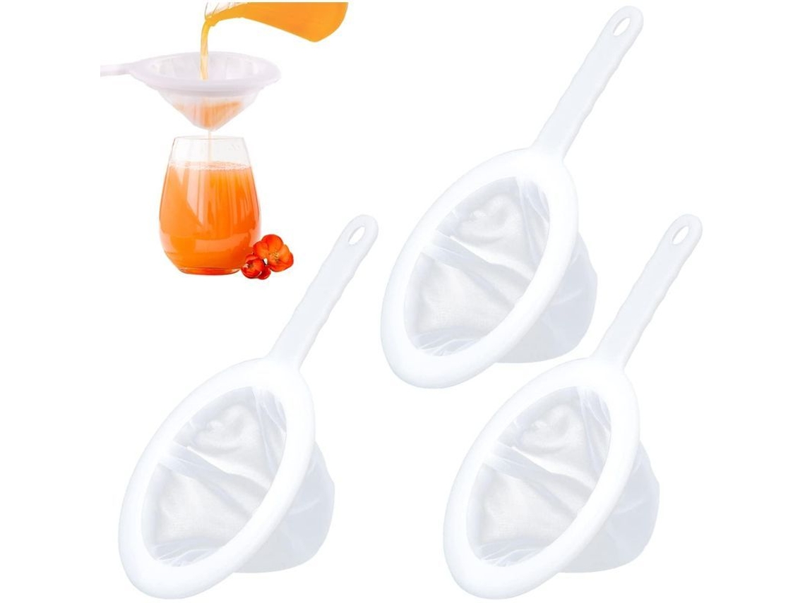 Peneira de Nylon Ultra Fina Rebe, Conjunto de 3 Peças (Malha 100/200/400) para Iogurte, Alimentos e Bebidas