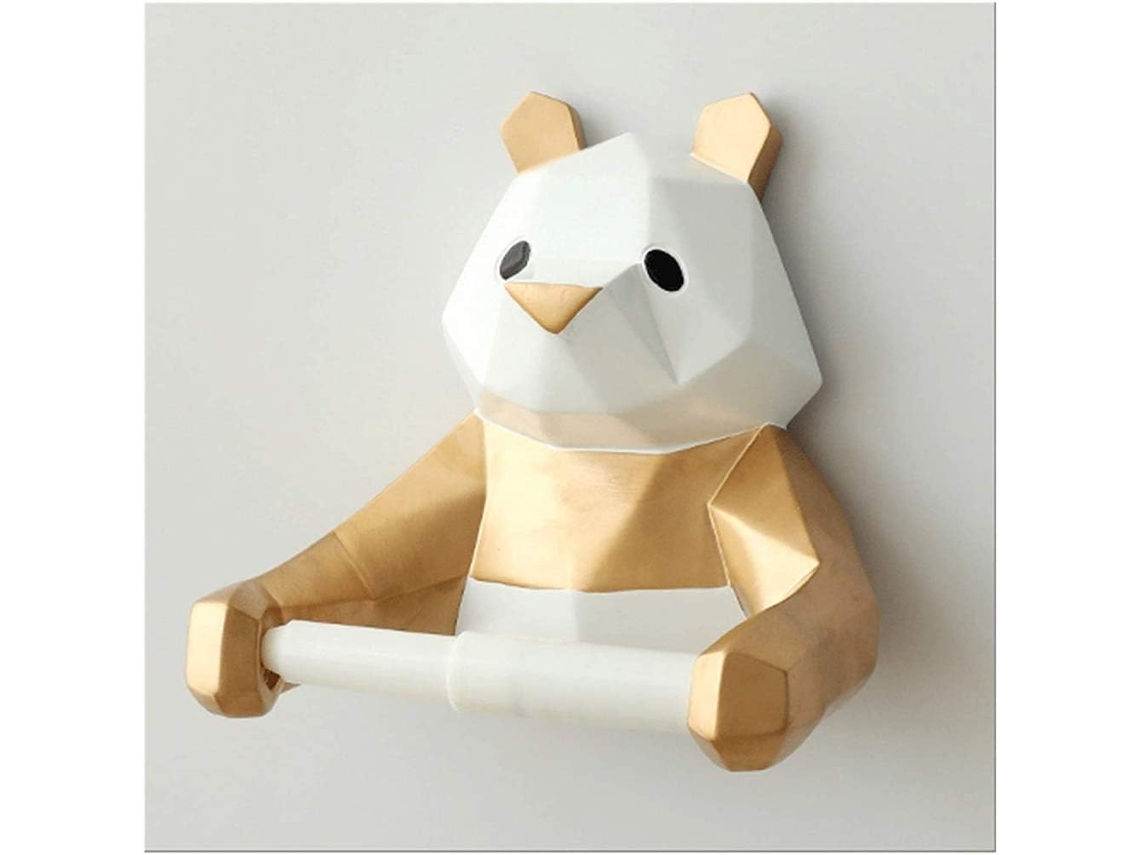 RNEMITERY Soporte de Papel Higiénico Negro con Panda Geométrico para Decoración de Pared de Baño - Dorado