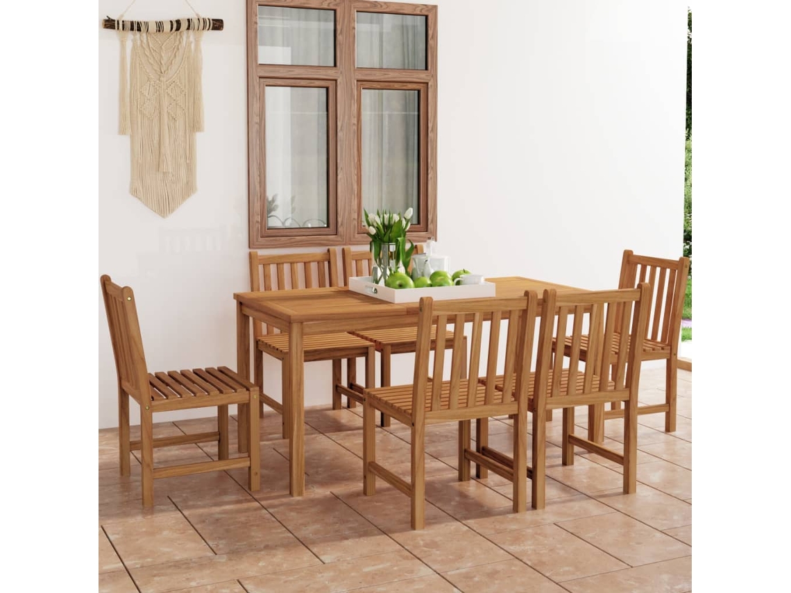 Vidaxl Conjunto De Jantar De Jardim De 7 Peças 160x80 Cm Madeira De Teca Maciça