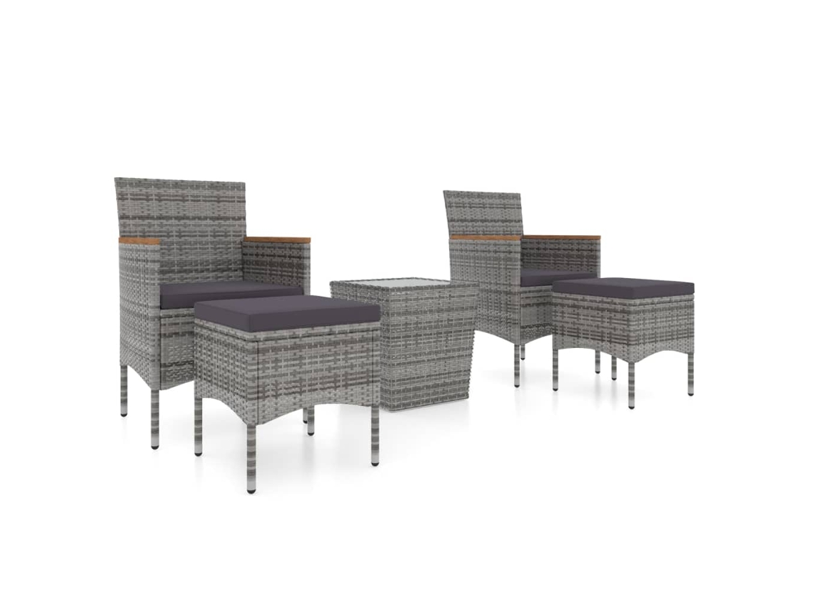 Maison Exclusive - 5 Pcs Conj. Bistrô De Jardim Vime Pe E Vidro Temperado Cinzento