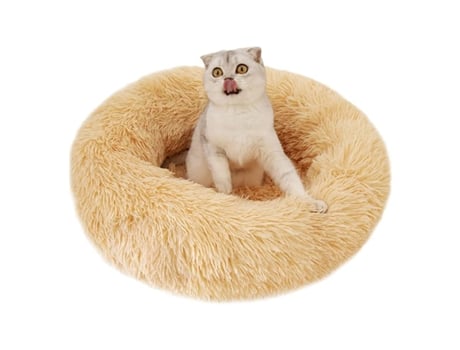 Redondo Donut Cama De Cão Gato de Pelúcia Calmante Confortável Dormir Tapete Cesta Marrom Luz 50cm Rnemitery
