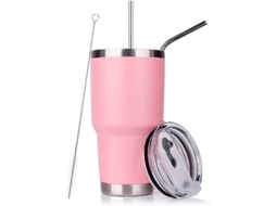 Taza de Acero Inoxidable 30 Oz Con Aislamiento Al Vacío, Doble Pared, Tapa Desplegable Y Regalos Incluidos (rosa)