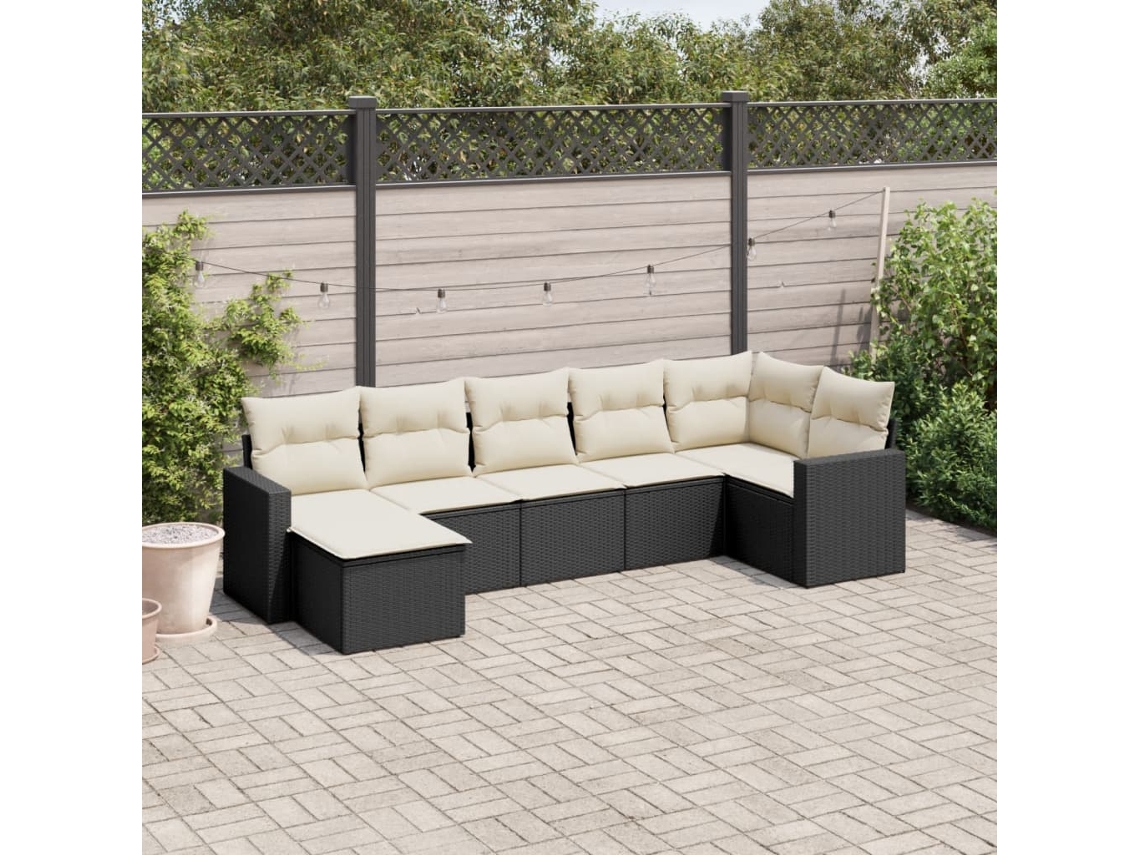 Vidaxl 7 Pcs Conjunto De Sofás P/ Jardim C/ Almofadões Vime Pe Preto