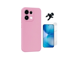Kit Vidro Clearglass Capa Silicone Líquido Suporte Reforçado Phonecare Para Oppo Reno16 Pro - Rosa