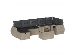 Conjunto 8 sofás jardim c/ almofadões VIDAXL vime PE cinzento-claro