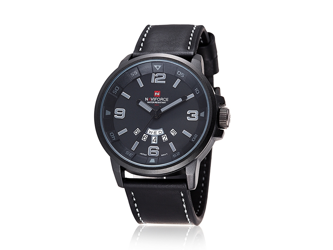 Relógio casual masculino Naviforce, quartzo resistente à água, pulseira de PU (branco)