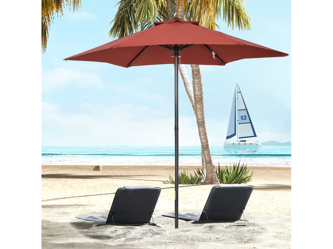 Guarda-sol Ø196 Cm, Guarda-sol Giratório Com Função De Inclinação, Guarda-sol Hexagonal Para Varanda, Guarda-sol De Praia