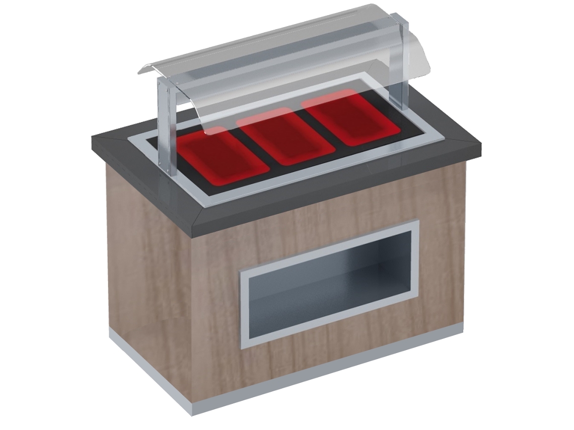 Buffet Quente Com Vidrocerâmica E Protetor De Tela 3 Gn 1/1 20 Acabamento Nm 1300x850x1320 Mm 2060 W 230/1v 11038nm1 Eurast