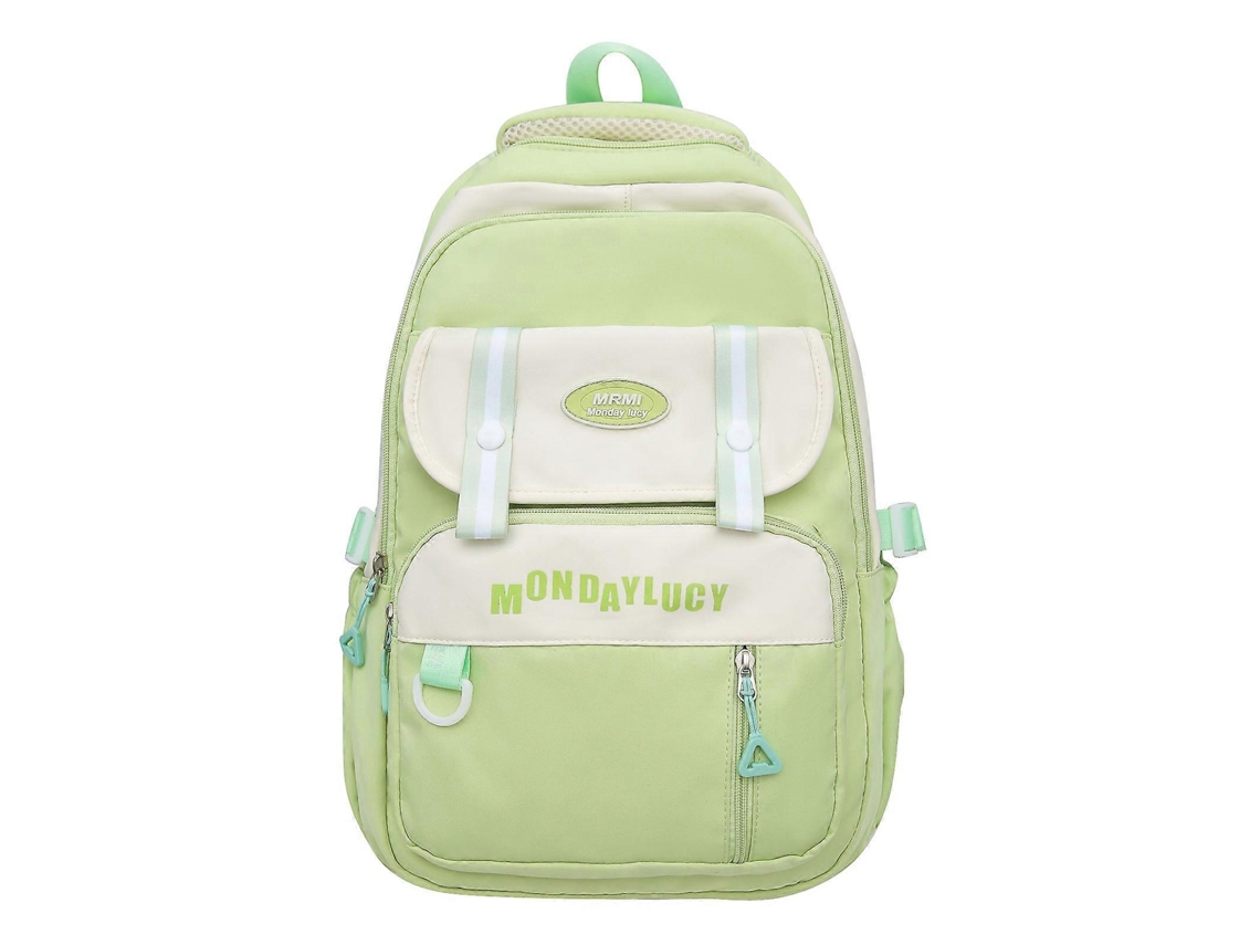 Mochila Escolar Elegante Em Nylon Para Adolescentes, Ergonômica, Com Grande Capacidade E Vários Bolsos, Na Cor Verde.
